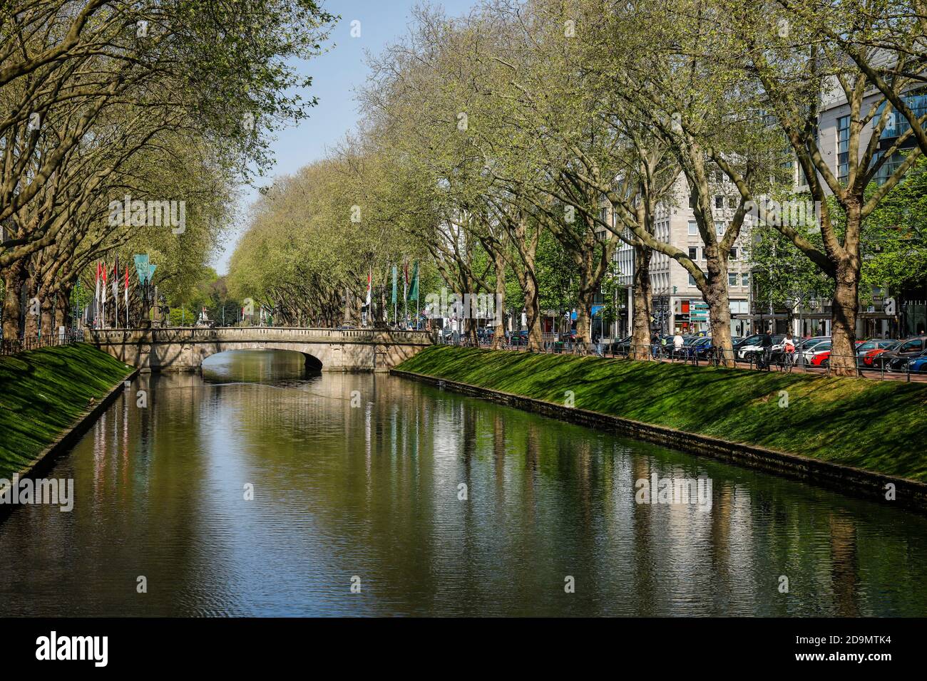 Duesseldorf, North Rhine-Westphalia, Germany, Koenigsalle, shopping street with few people in times of the corona pandemic with no contact. Stock Photo