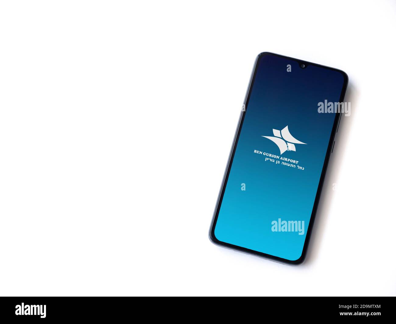 Lod, Israel July 8, 2020 Ben Gurion Airport app launch screen with