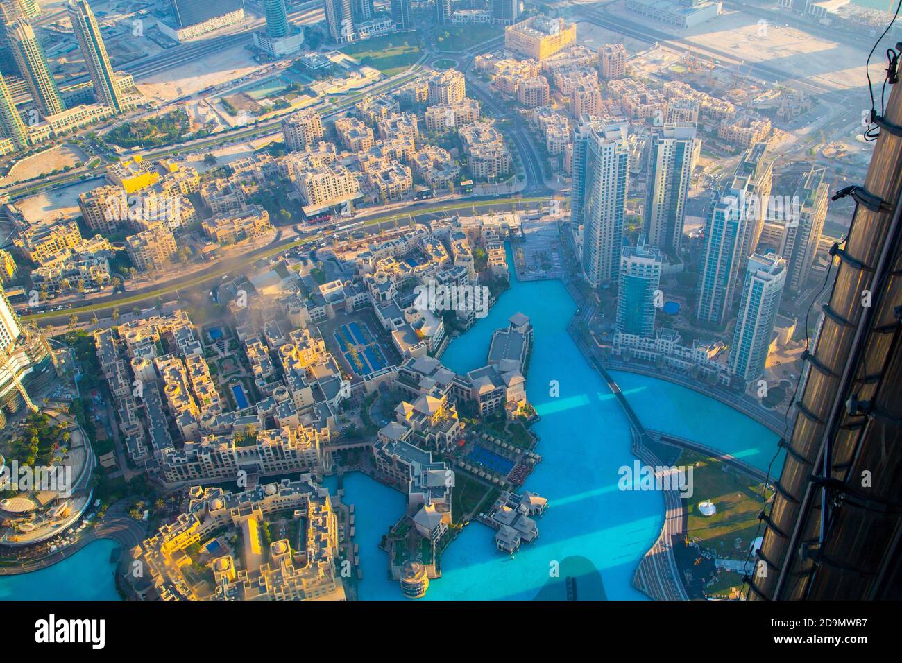 Aerial view of Downtown Dubai with Dubai Fountain and skyscrapers Stock ...
