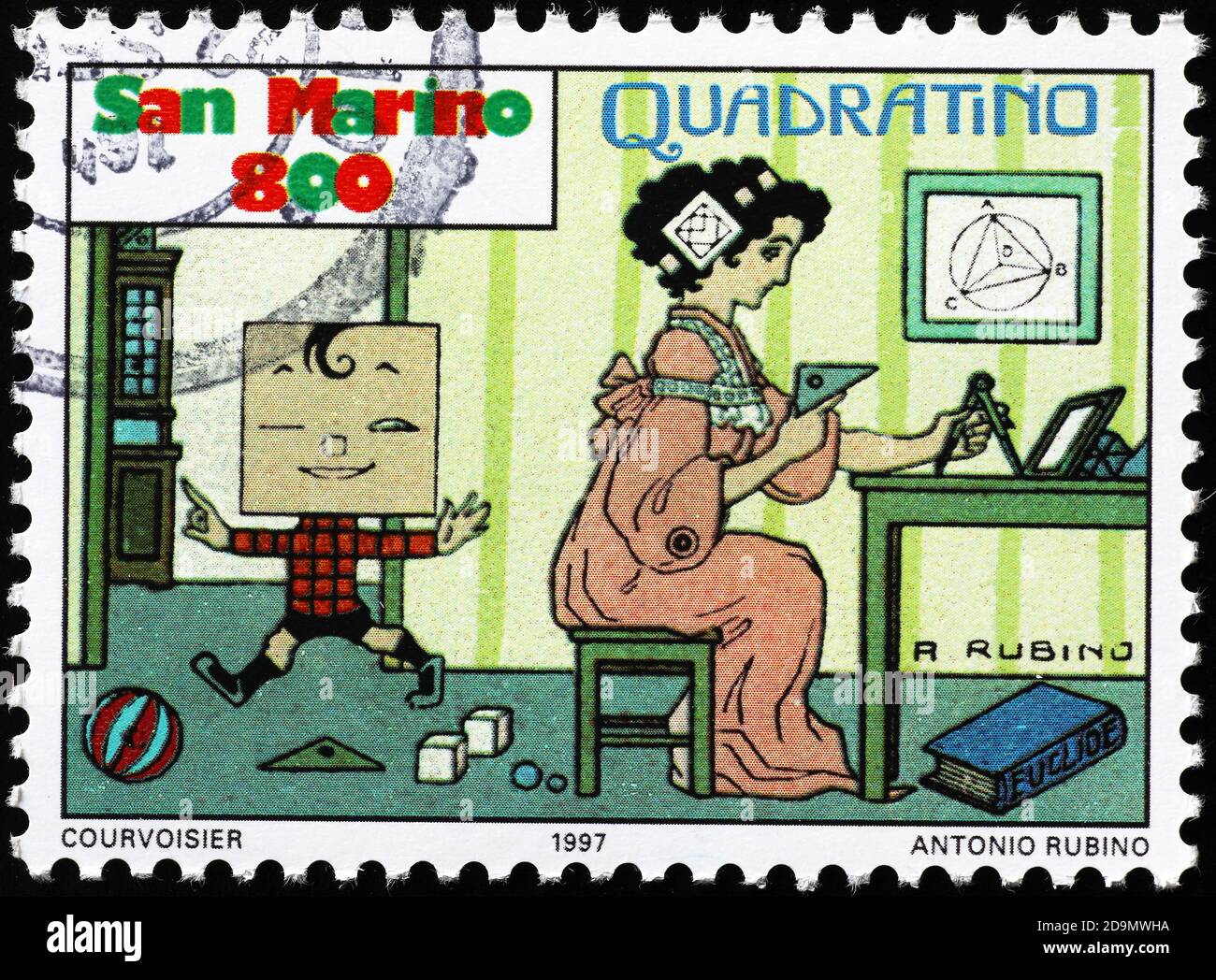 Old italian cartoon Quadratino on postage stamp Stock Photo