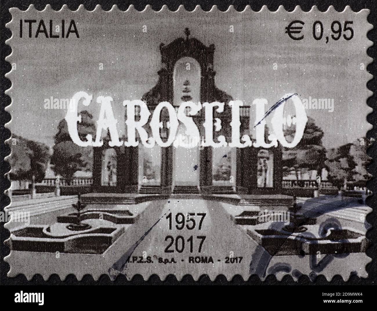 Old italian television broadcast Carosello on postage stamp Stock Photo
