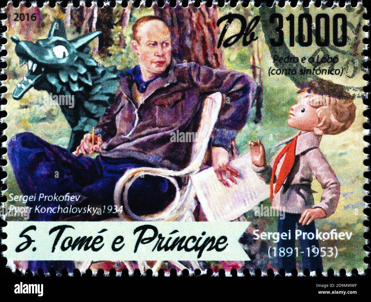 Peter and the wolf by Sergei Prokofiev on stamp Stock Photo