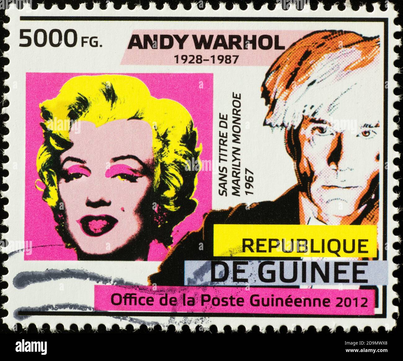 Portraits of Marilyn Monroe and Andy Warhol on stamp Stock Photo