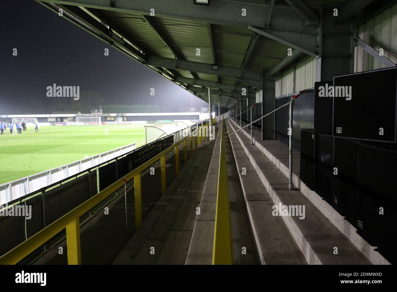 A general view of empty stands before the FA Cup first round match at the EnviroVent Stadium, Harrogate. Stock Photo