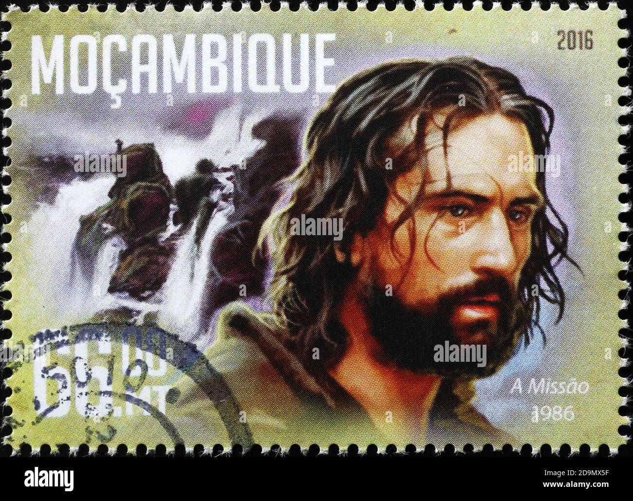 Scene from movie The Mission on postage stamp Stock Photo
