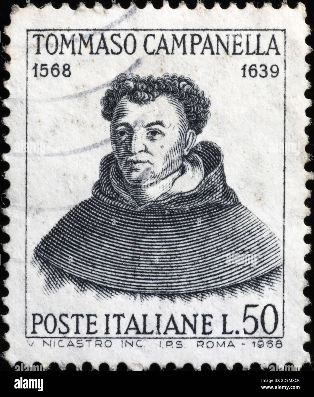 Tommaso Campanella on old italian postage stamp Stock Photo
