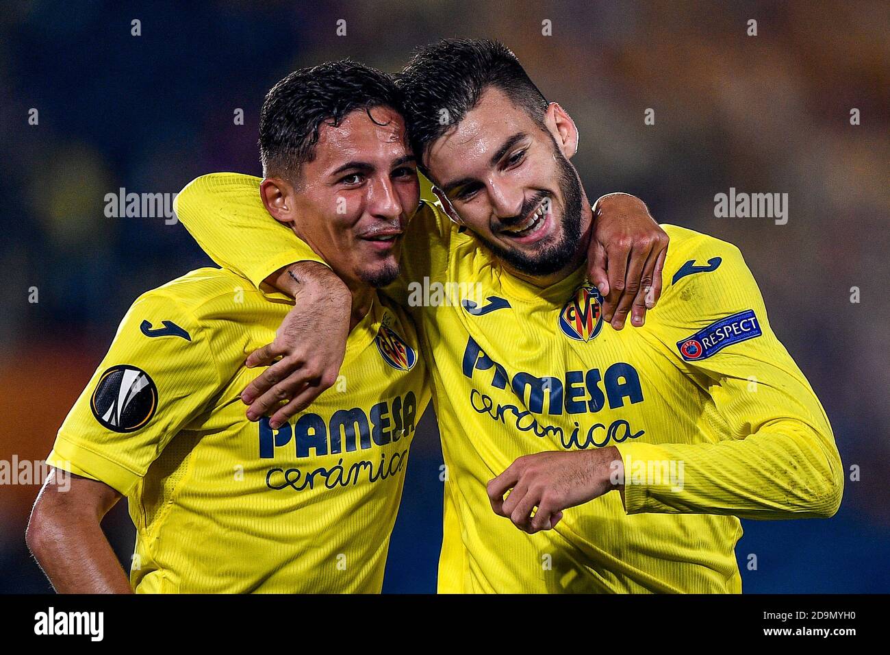 Villarreal Spain November 05 Yeremi Of Villarreal Cf Alex Baena Of Villarreal Cf Celebrating A Goal During The Uefa Europa League Match Between Villareal Cf And Maccabi Tel Aviv At Estadio