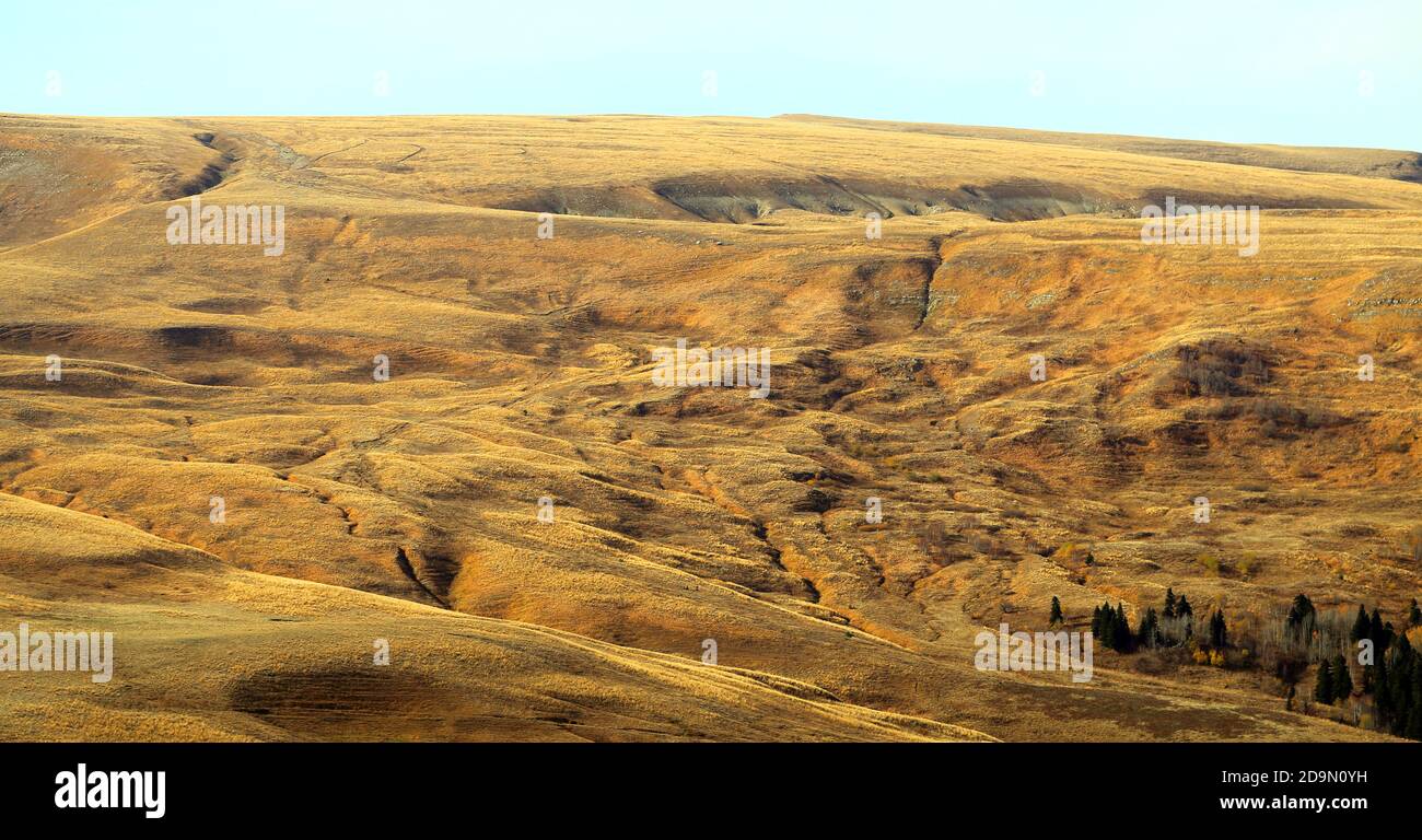 Photo of a beautiful landscape of mountains and rocks in the reserve on an autumn day Stock Photo
