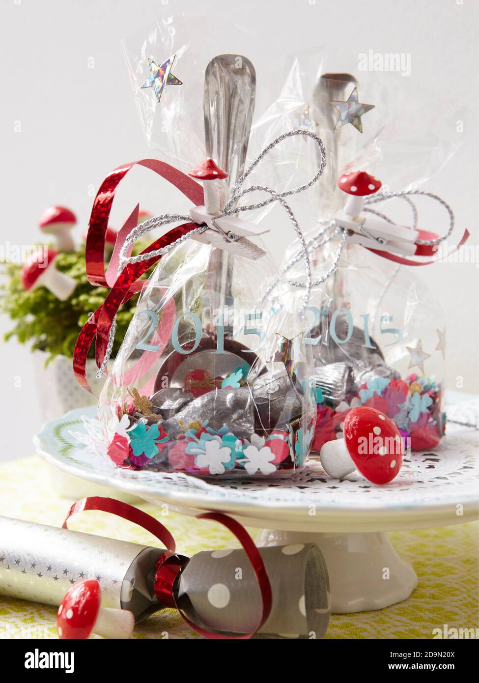 New Year's Eve gifts wrapped in cellophane AVAILABLE UK USE ONLY