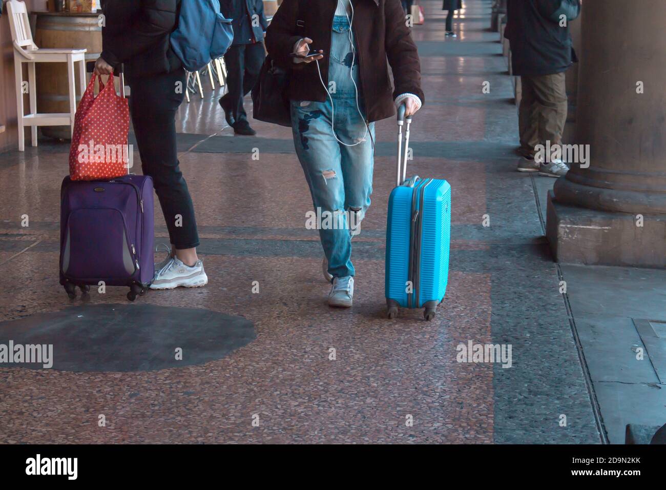 Bologna: young traveler or student returns home before the total lockdown in Italy Stock Photo