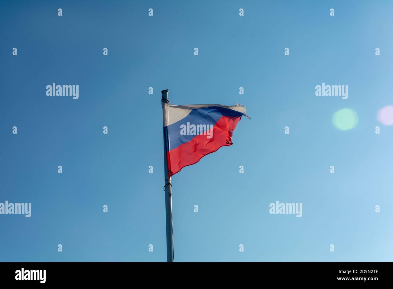 State flank of the Russian Federation in sunlight with beautiful highlights. Stock Photo