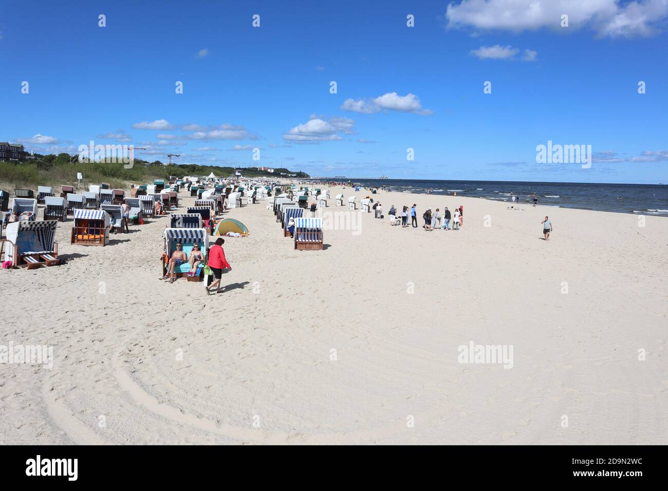 Heringsdorf-Ahlbeck, Mecklenburg-Vorpommern/ Germany - August 25 2020: At the beach at the Baltic sea in Northern Germany Stock Photo