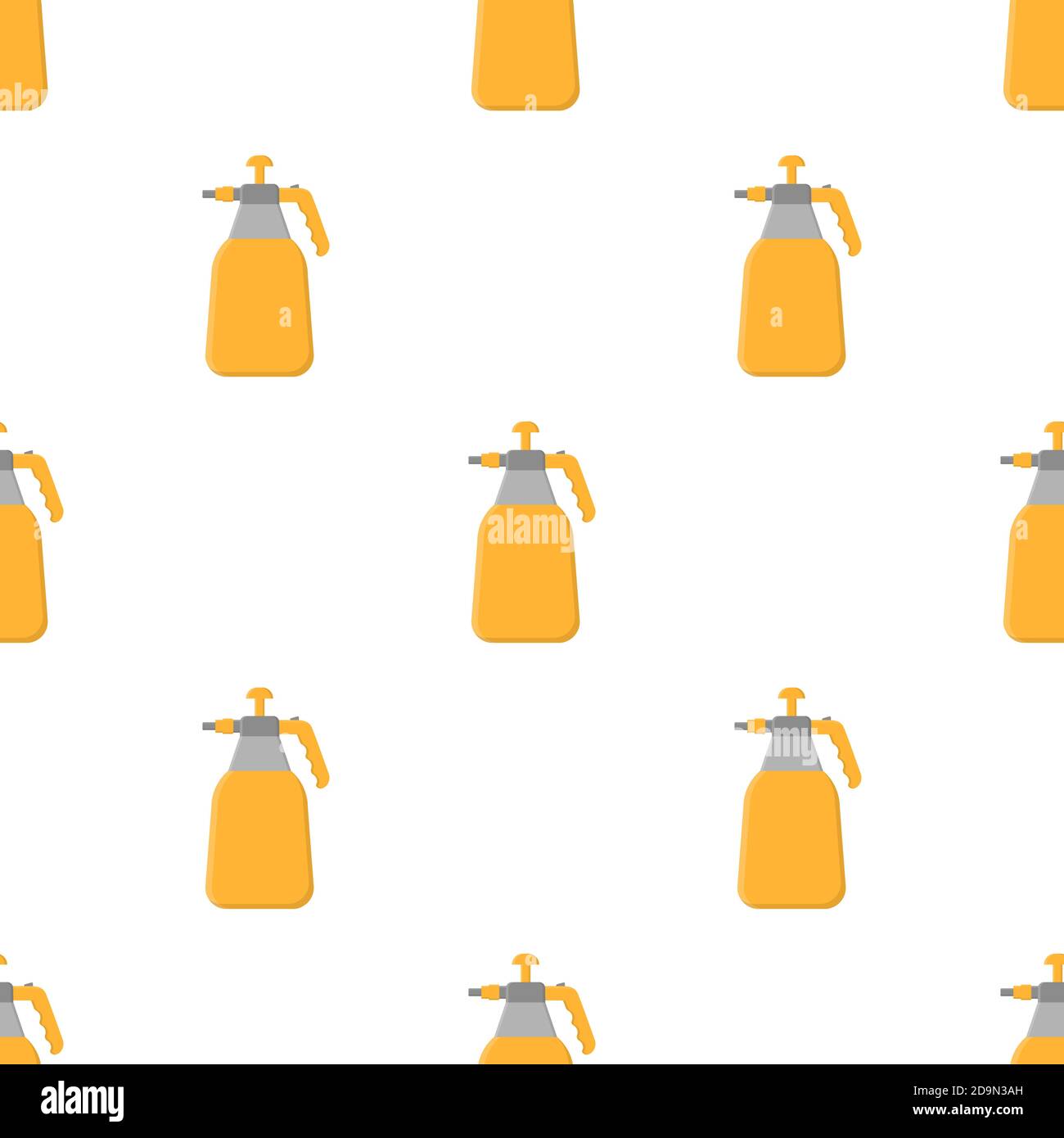 Seamless pattern with cartoon garden sprayer on white background. Gardening tool. Vector illustration for any design. Stock Vector