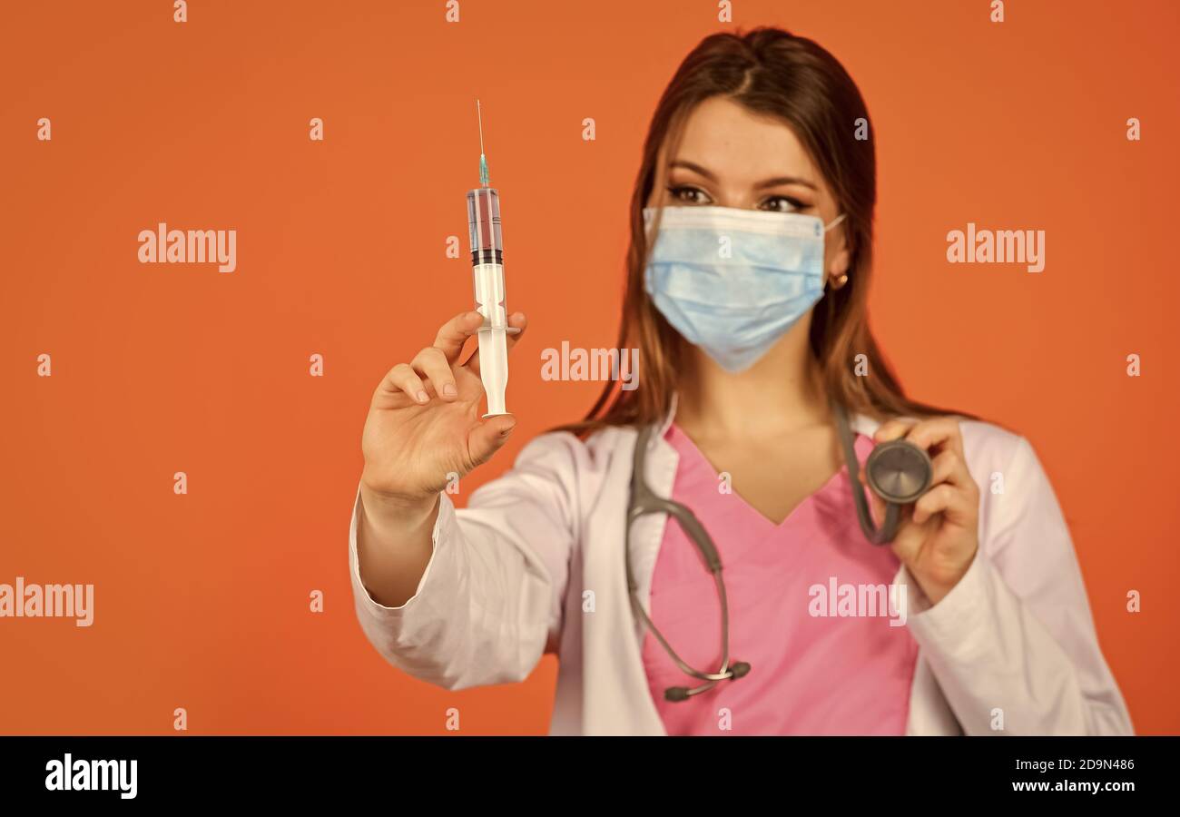 Pain reliever injections. Anesthesia injections. Nurse with syringe