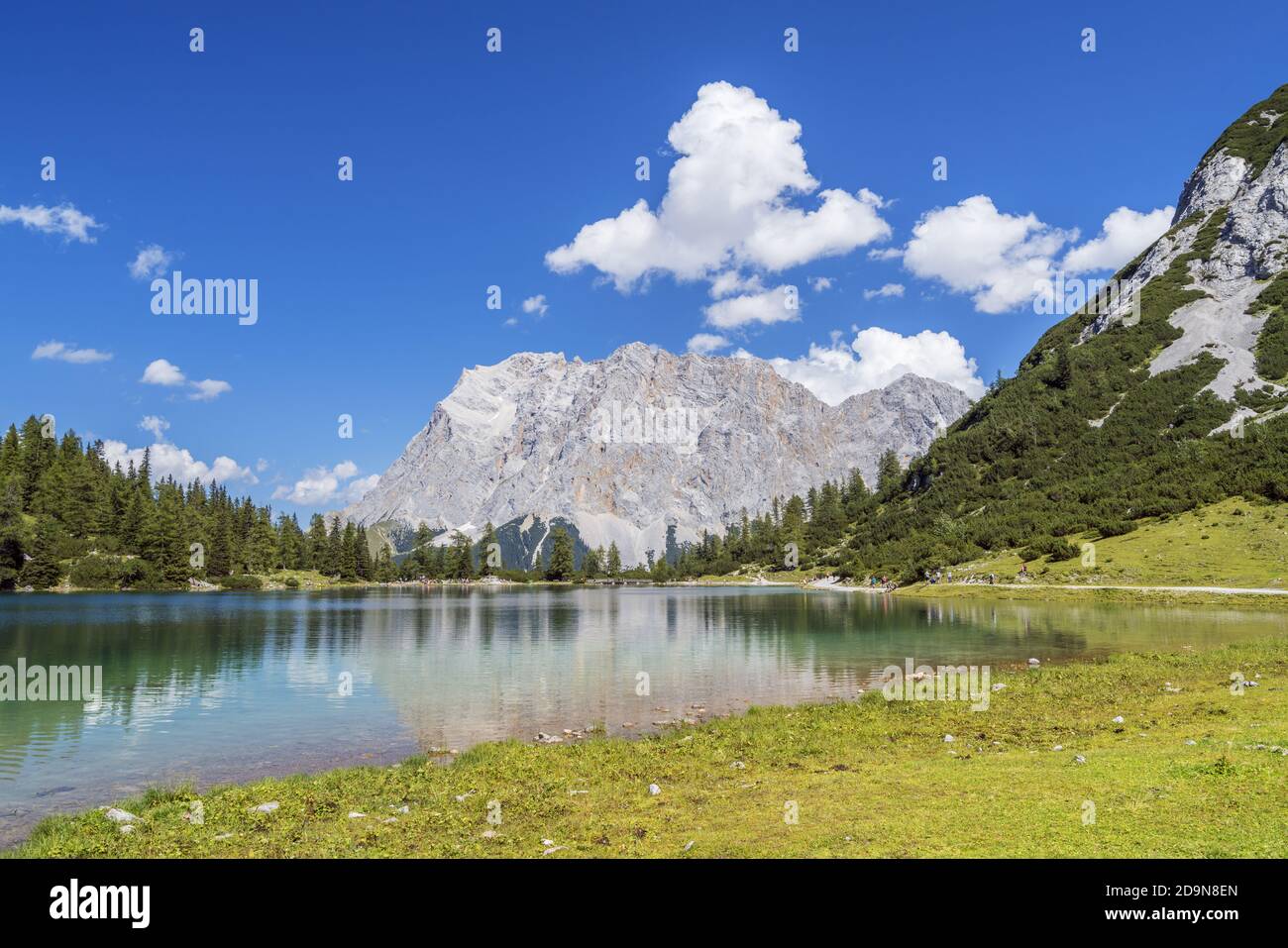 View from Seebensee in the Mieminger chain to Zugspitze (2,962 m) in the Wetterstein Mountains, Ehrwald, Tyrol, Austria Stock Photo
