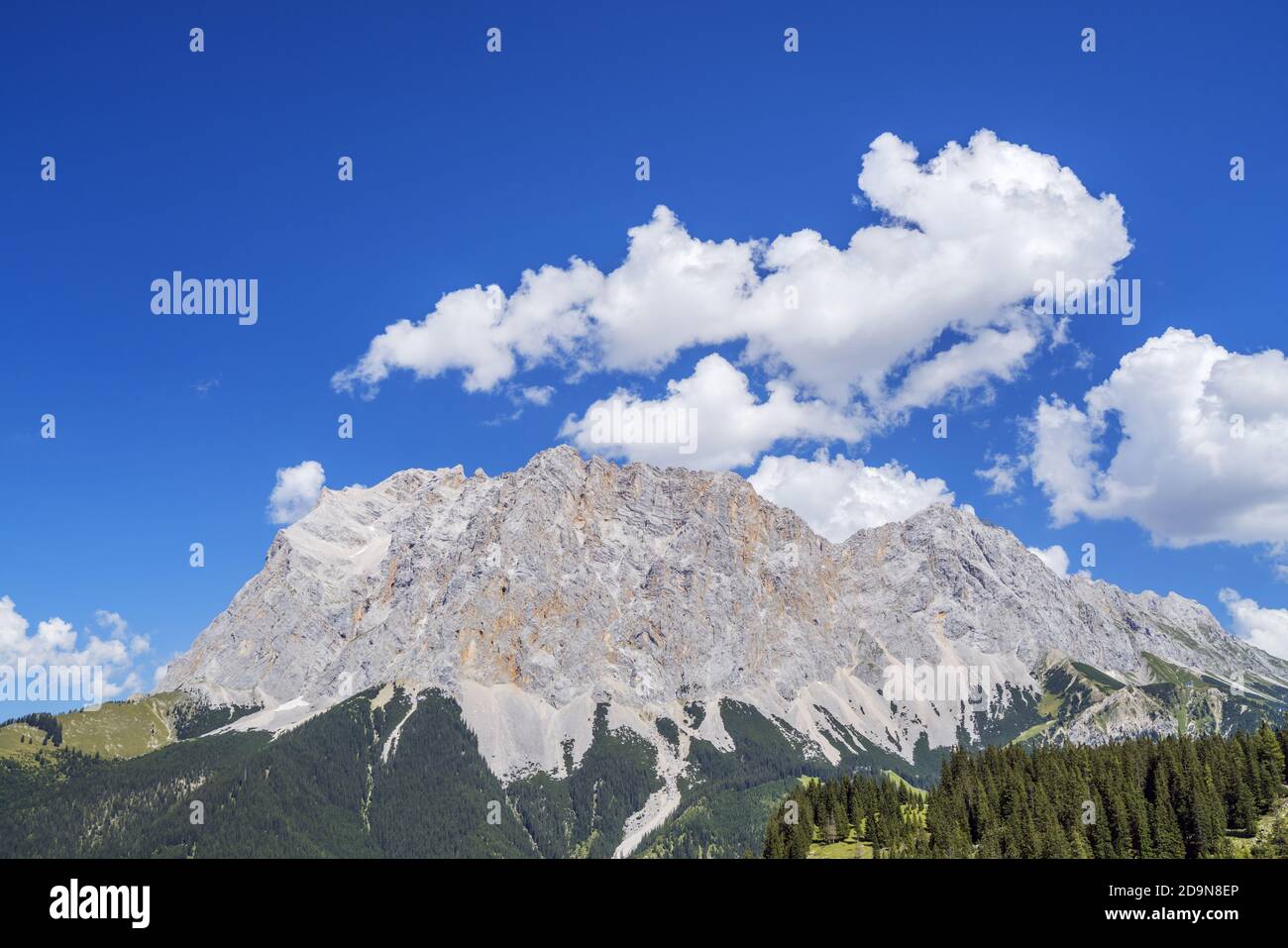View from the Ehrwalder Alm to the Zugspitze (2,962 m) in the Wetterstein Mountains, Ehrwald, Tyrol, Austria Stock Photo