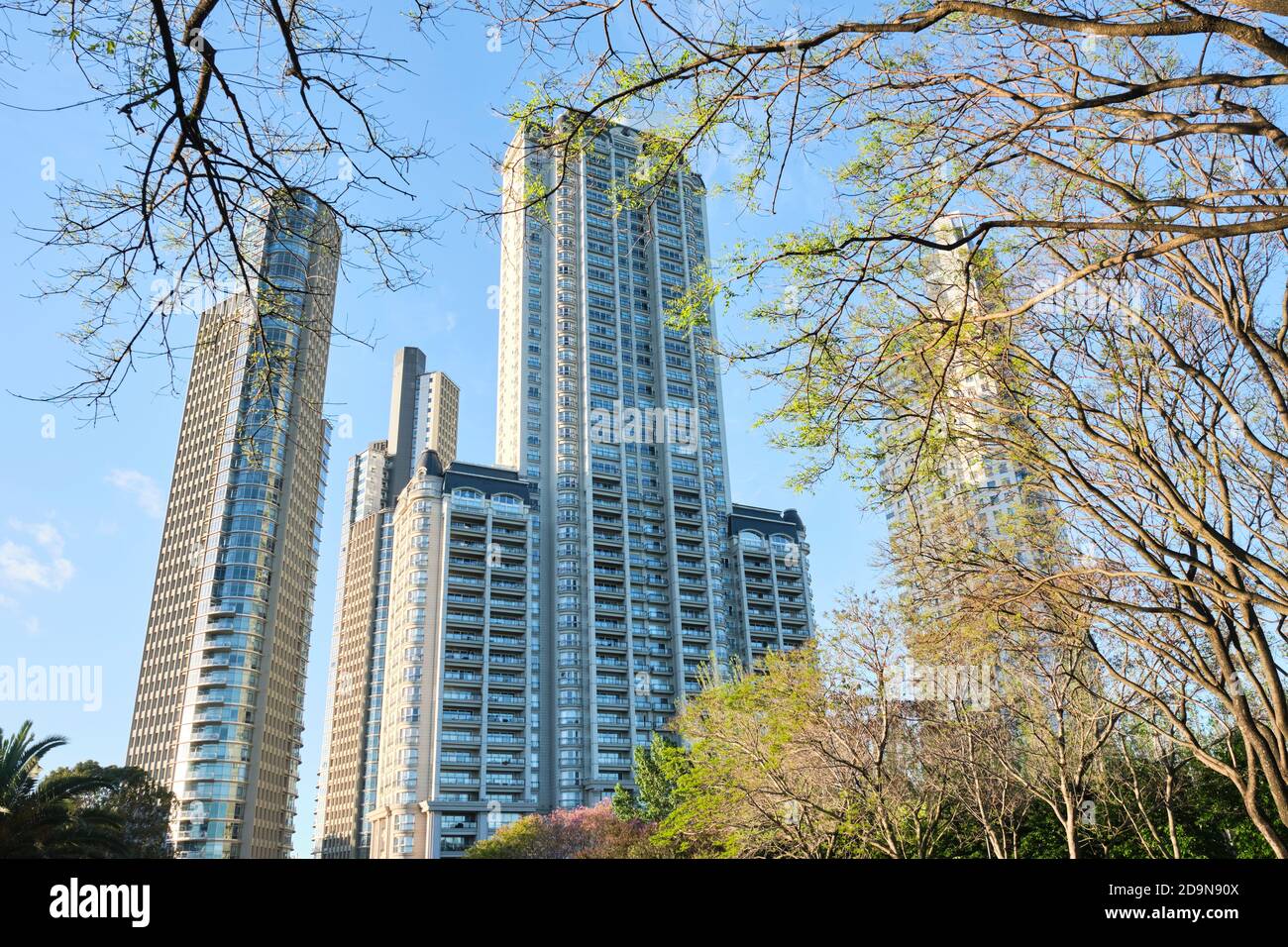 Caba, Buenos Aires / Argentina; Nov 4, 2020: Residential buildings in the most modern neighborhood of the city: Torres Mulieris, Château Puerto Madero Stock Photo