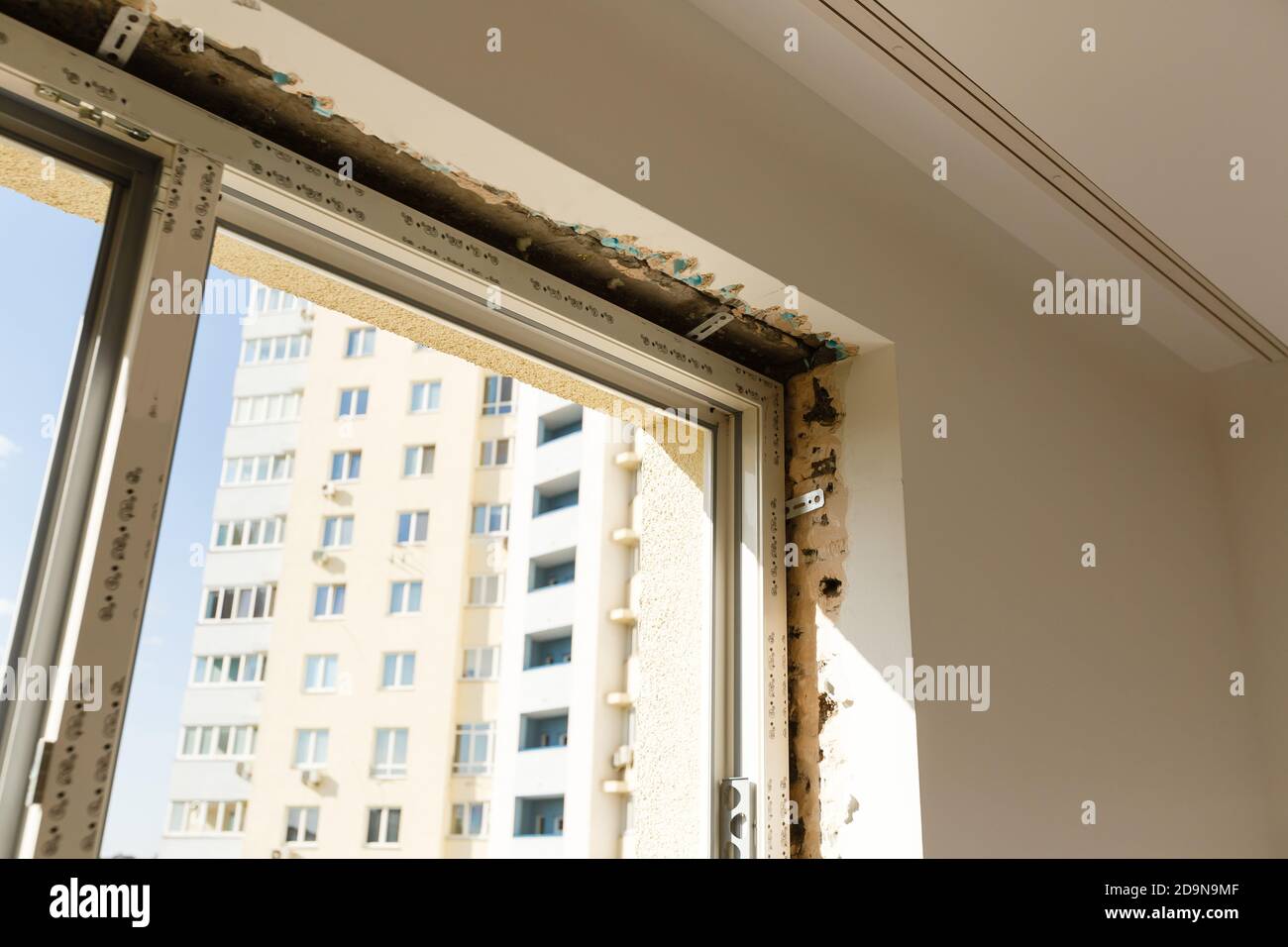 Window Without Ray just installed a new window without foam Stock Photo - Alamy