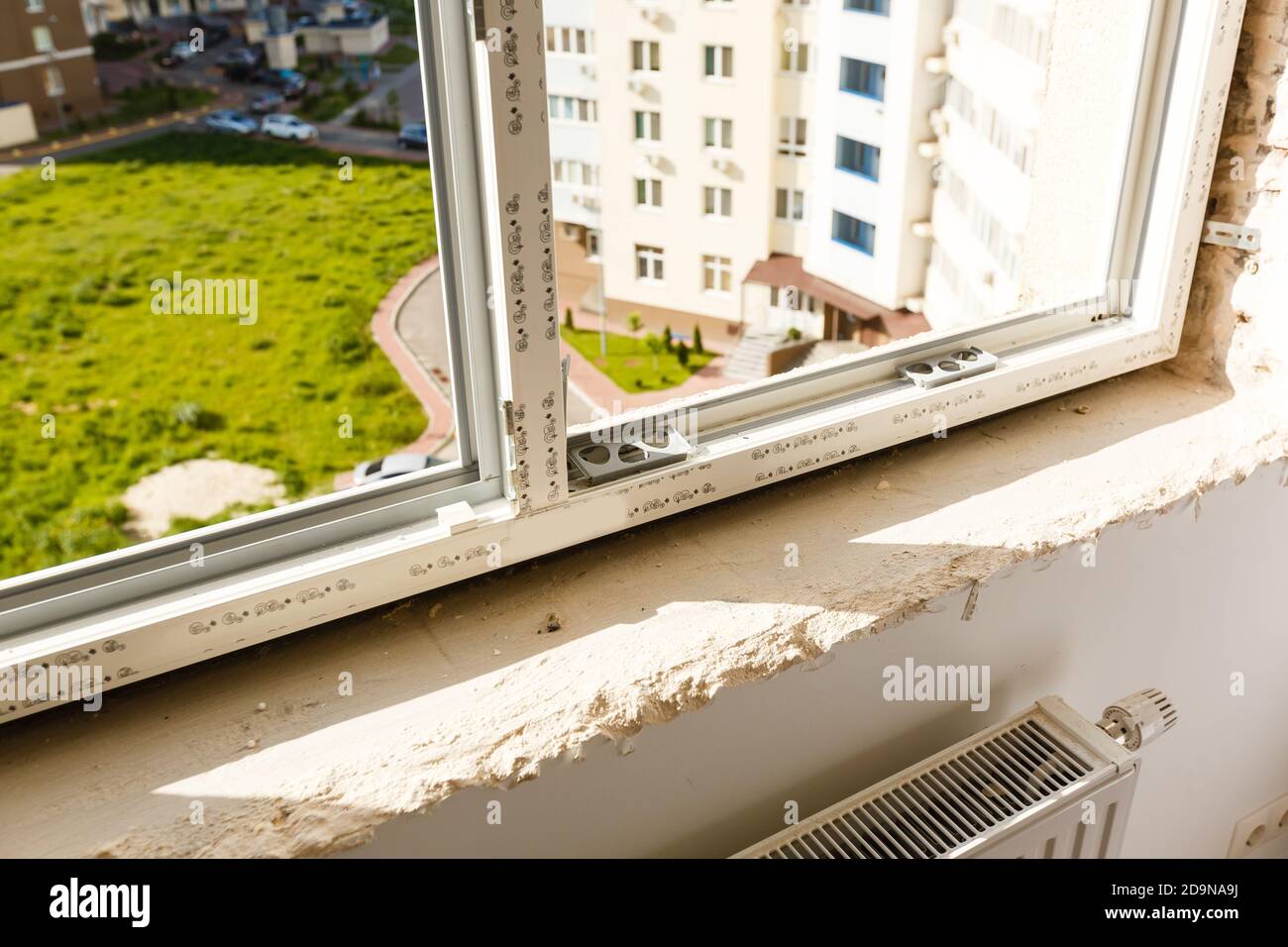 Window Without Ray just installed a new window without foam Stock Photo - Alamy