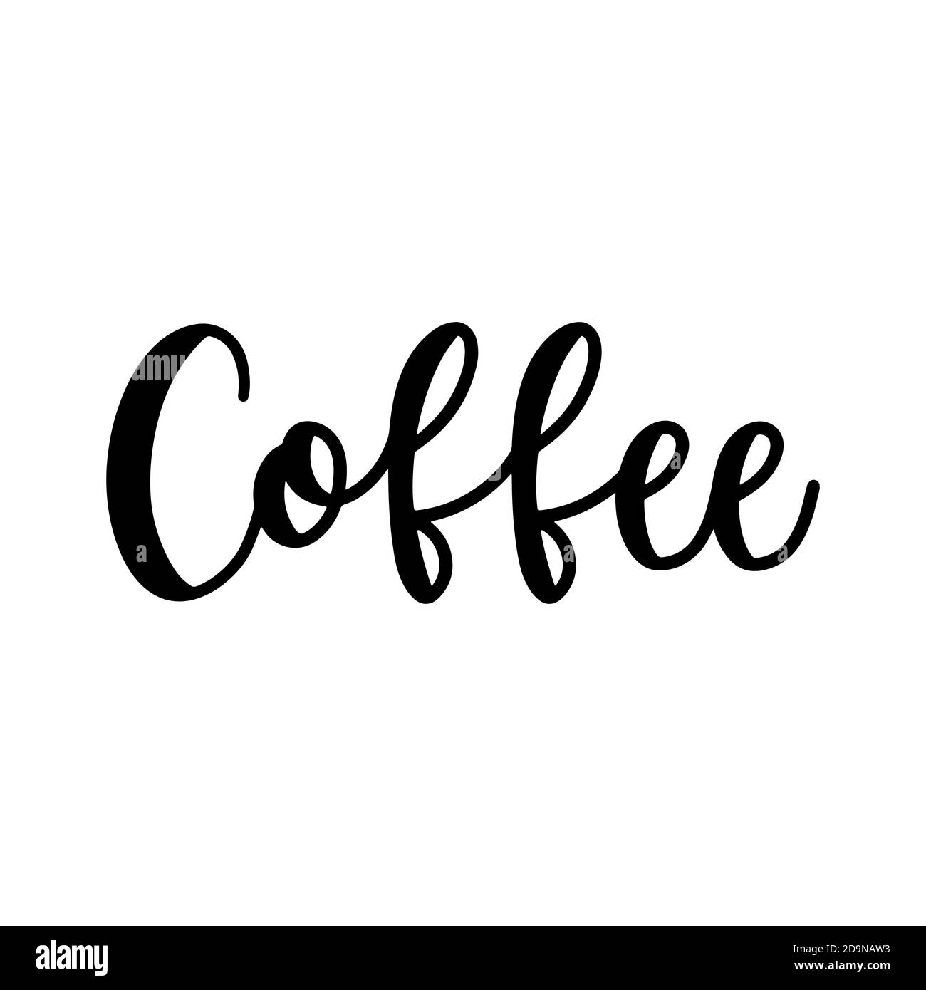 Coffee word hand drawn lettering. Calligraphic bounce lettering ink in black isolated on white