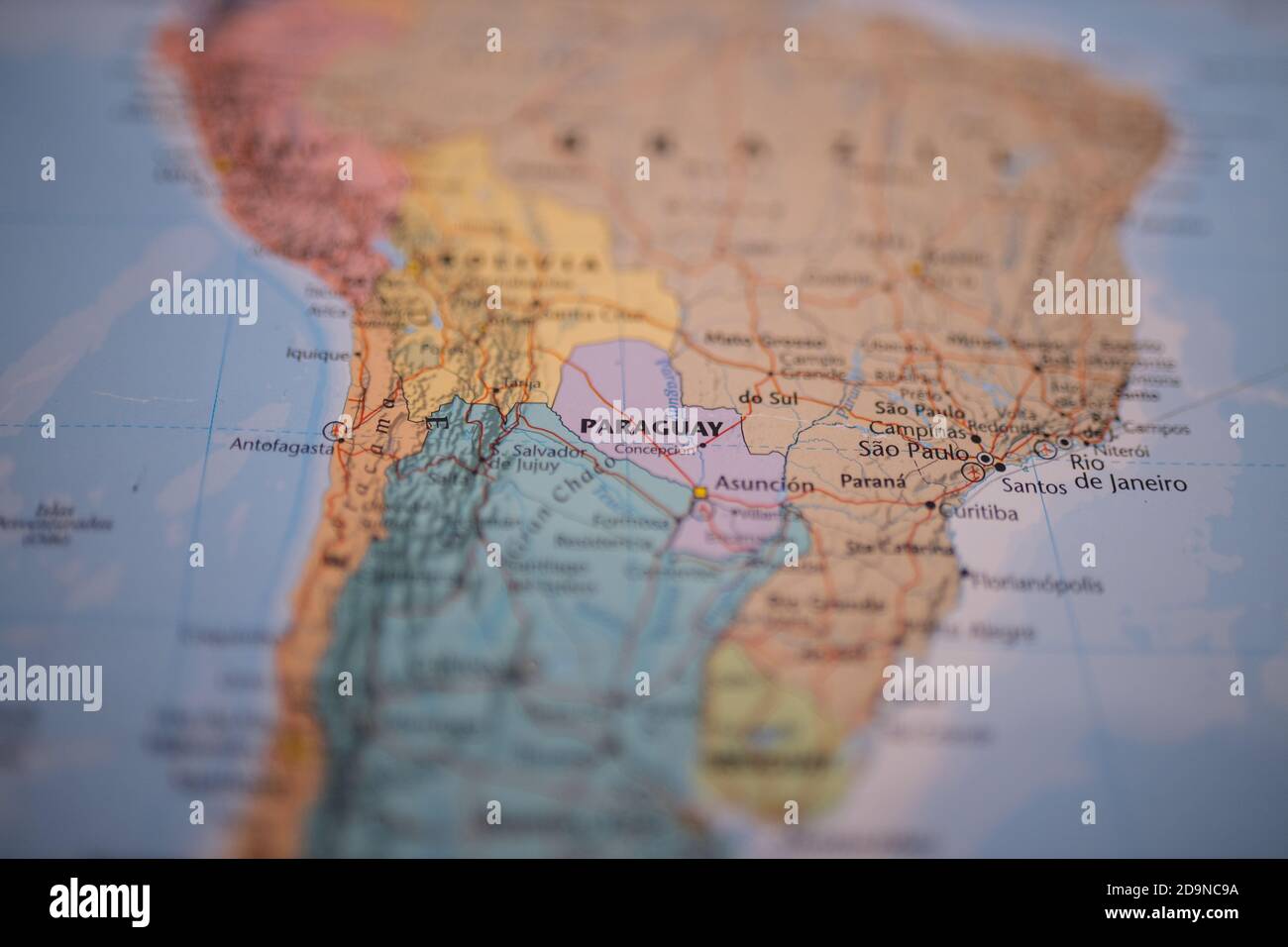 Paraguay on a colorful map of South America with its main routes in red Stock Photo Alamy