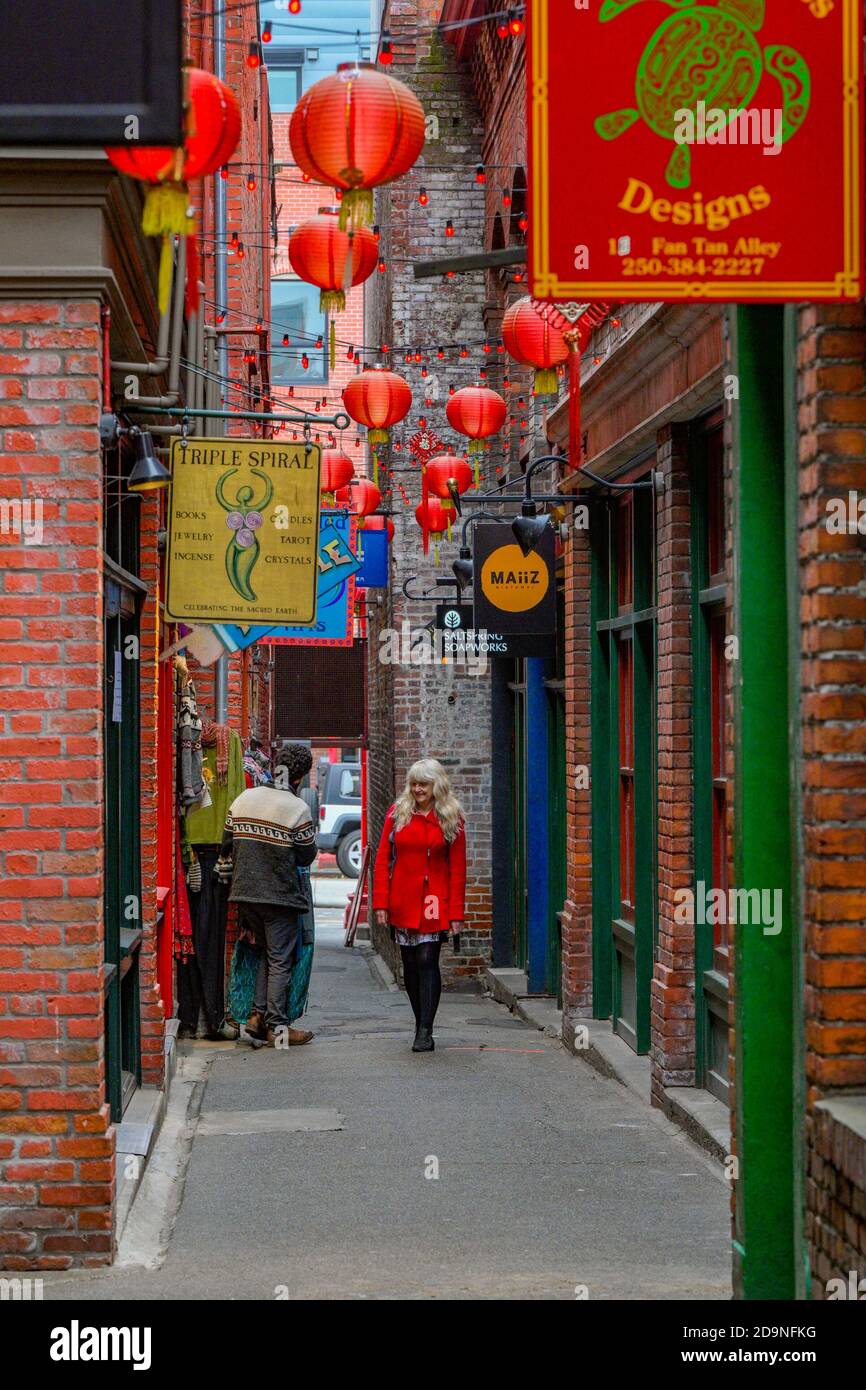 Woman, Fan Tan Alley, Chinatown, Victoria, British Columbia, Canada Stock Photo