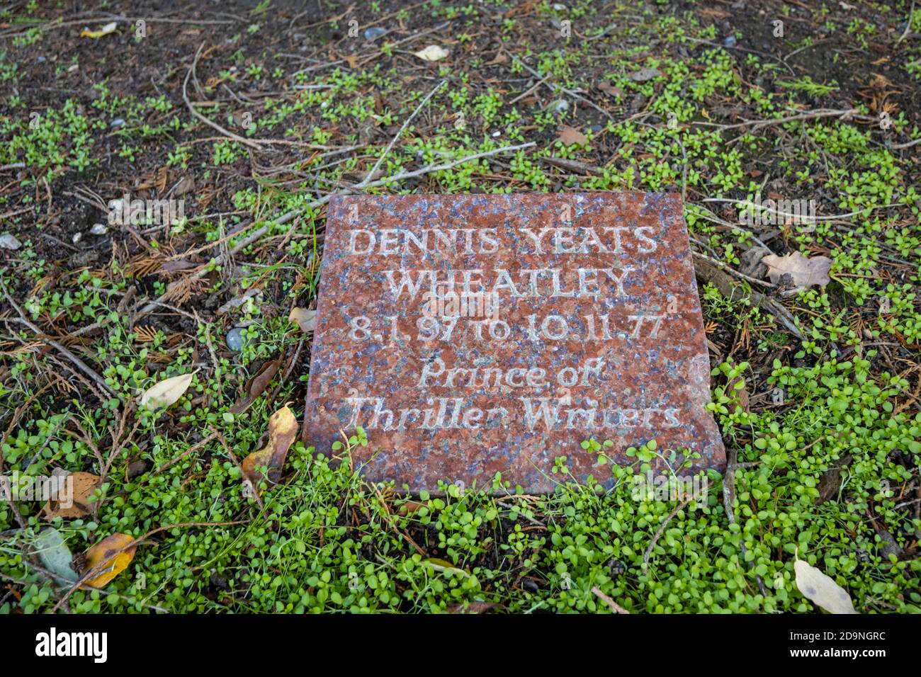 Memorial to thriller writer novelist Dennis Wheatley in South Cemetery, Brookwood Cemetery Glades of Remembrance, Woking, Surrey, south-east England Stock Photo