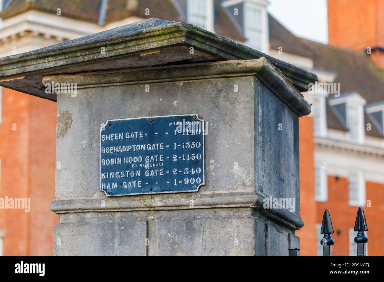 Distance sign to other park gates on the Richmond Gate entrance to