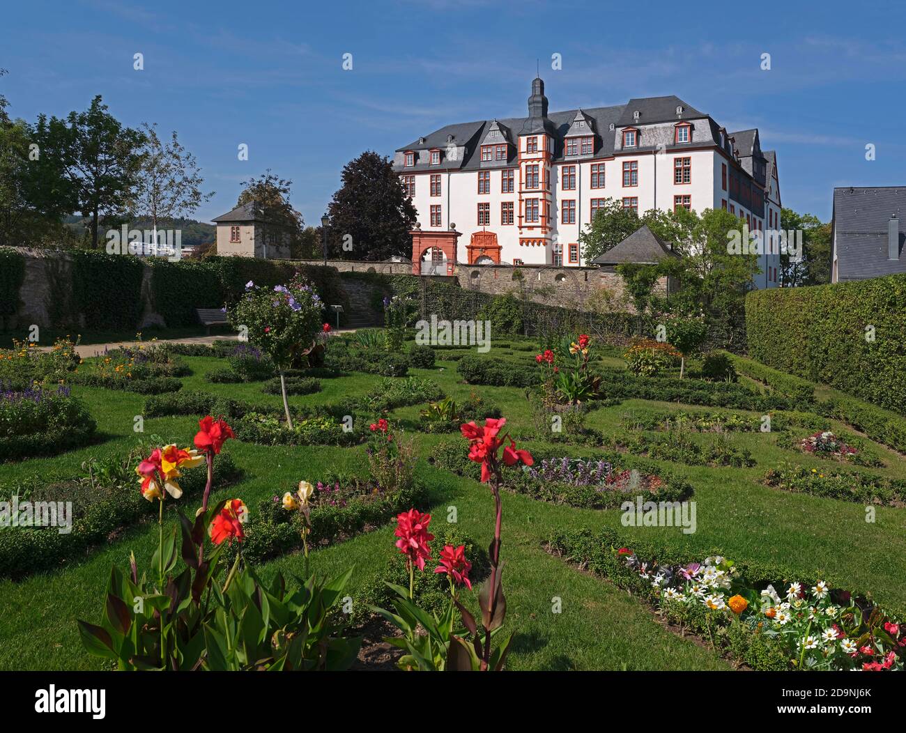 Residenzschloss, palace gardens, Idstein, Hesse, Germany Stock Photo