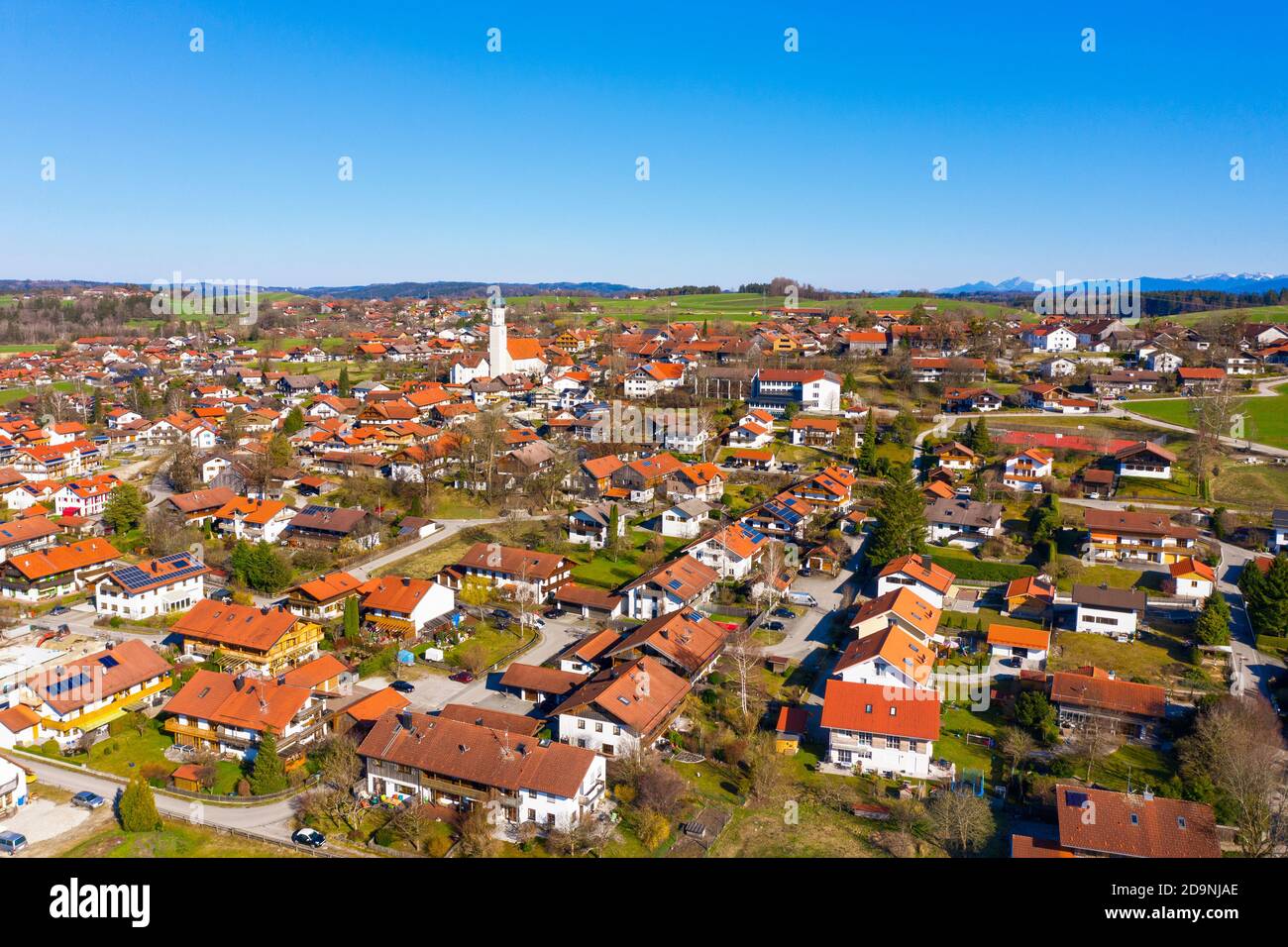Königsdorf, Tölzer Land, drone image, Upper Bavaria, Bavaria, Germany Stock Photo