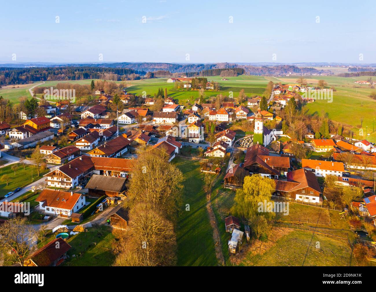 Thanning, near Egling, Tölzer Land, drone image, Upper Bavaria, Bavaria, Germany Stock Photo