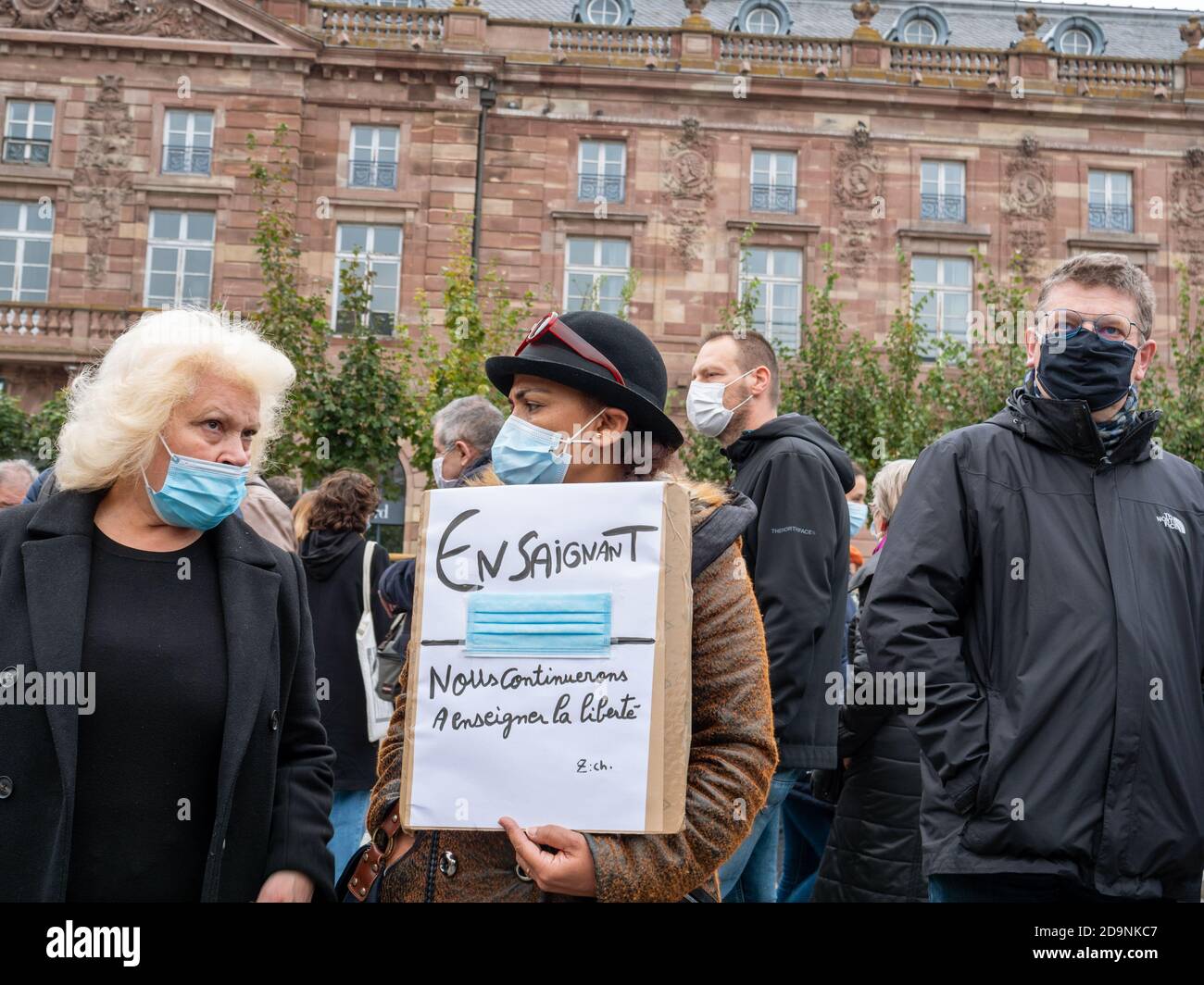 Strasbourg, France - Oct 19, 2020: Ensaignant placard - people wearing ...