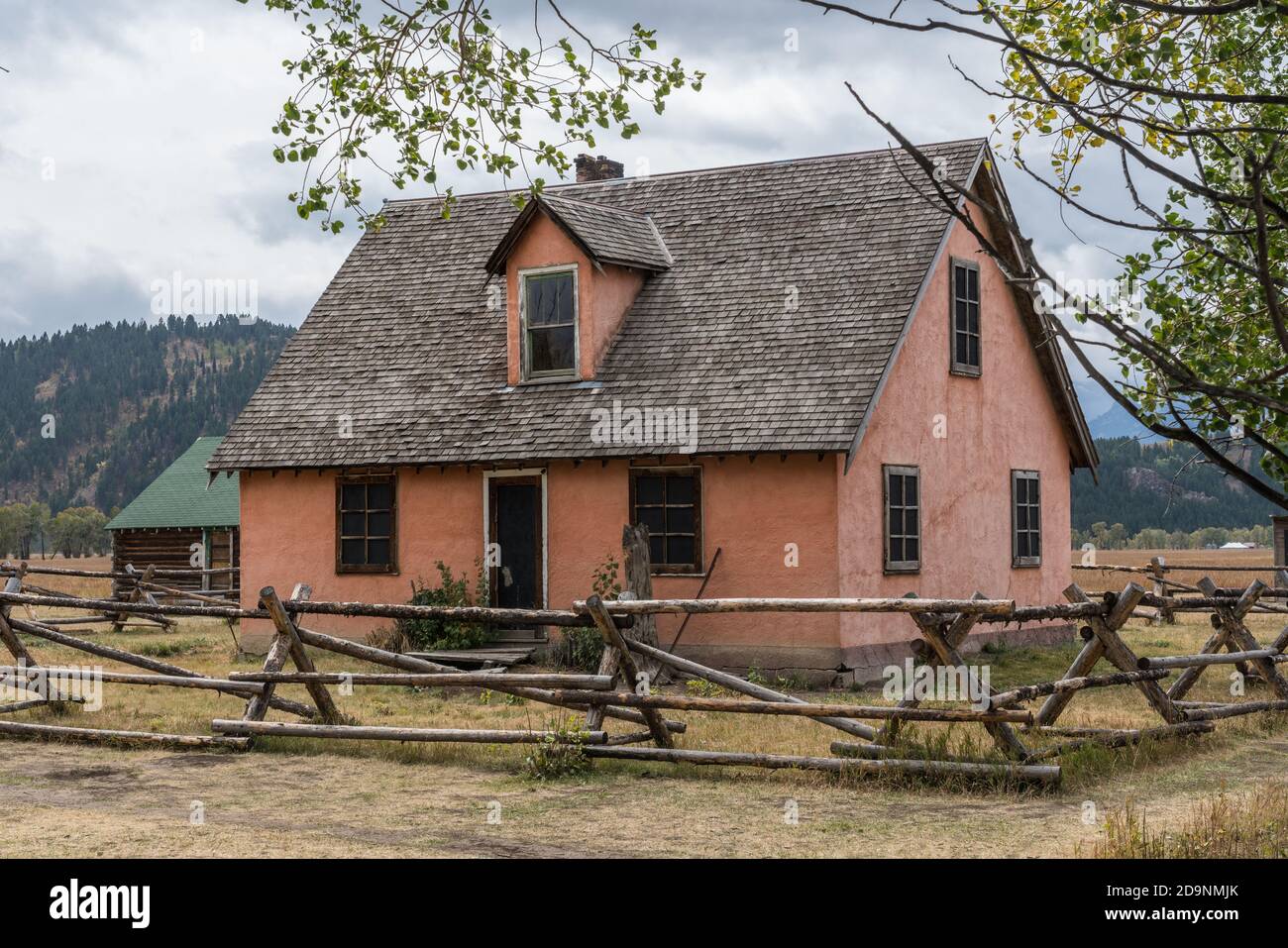 The "Pink House" on the John Moulton homestead on Mormon Row in Teton