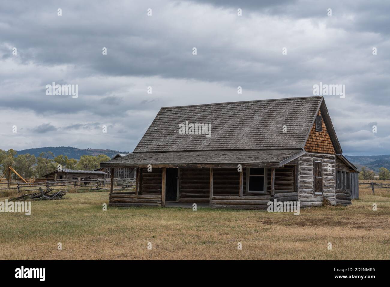 The old log home on the Andy Chambers homestead on Mormon Row in Grand