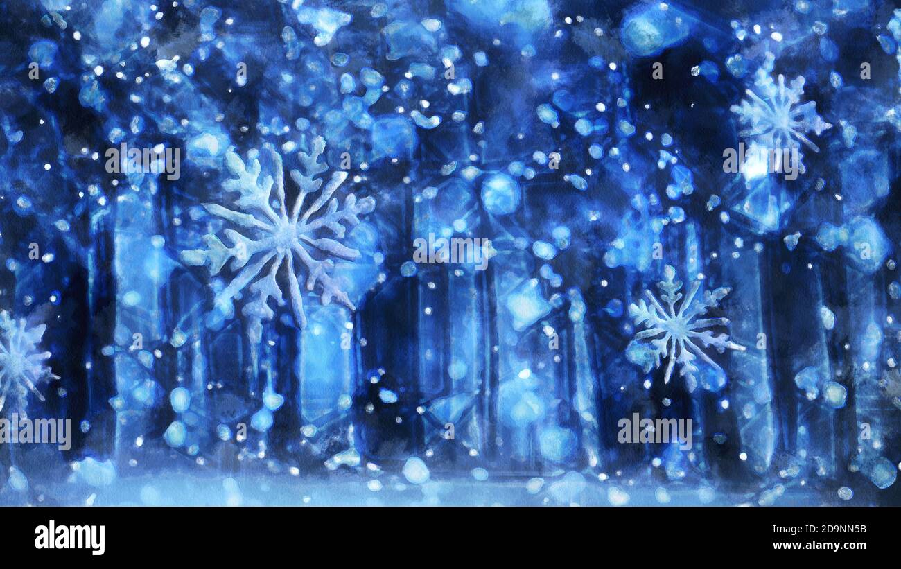 Falling snow. Picturesque winter background. Artistic work on the theme of winter Stock Photo