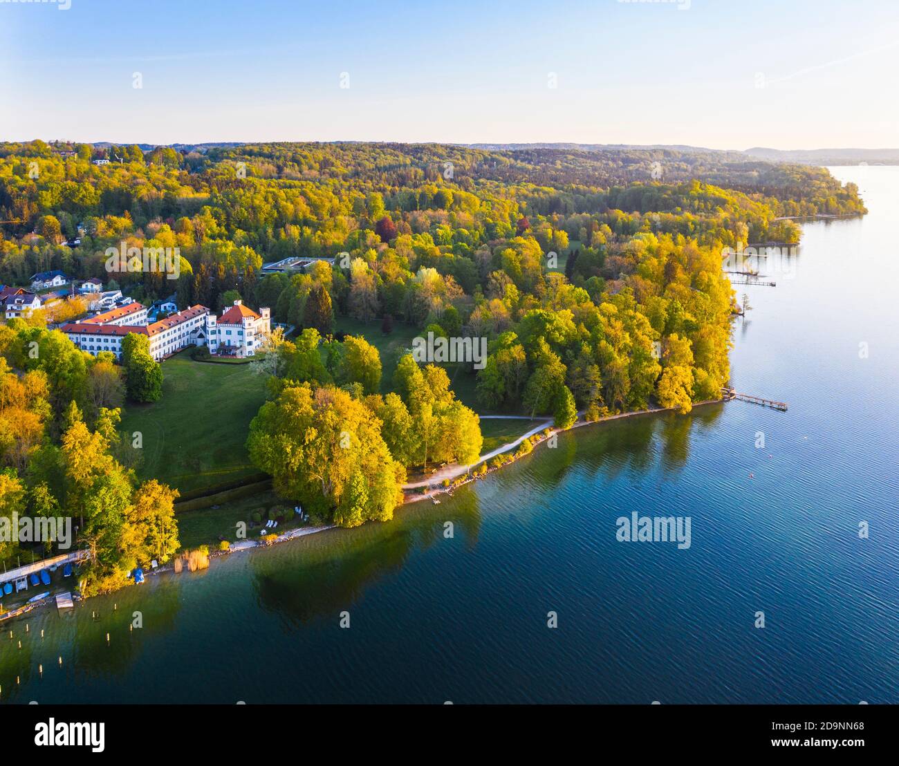 Possenhofen Castle, Lake Starnberg, near Pöcking, Fünfseenland, aerial picture, Upper Bavaria, Bavaria, Germany Stock Photo