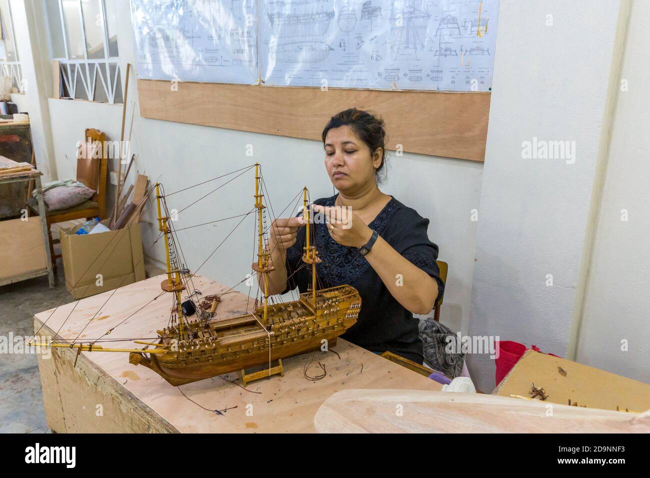 Manufacture of ship models, Voiliers de l'Océan, (Ship Models), Curepipe, Mauritius, Africa, Indian Ocean Stock Photo