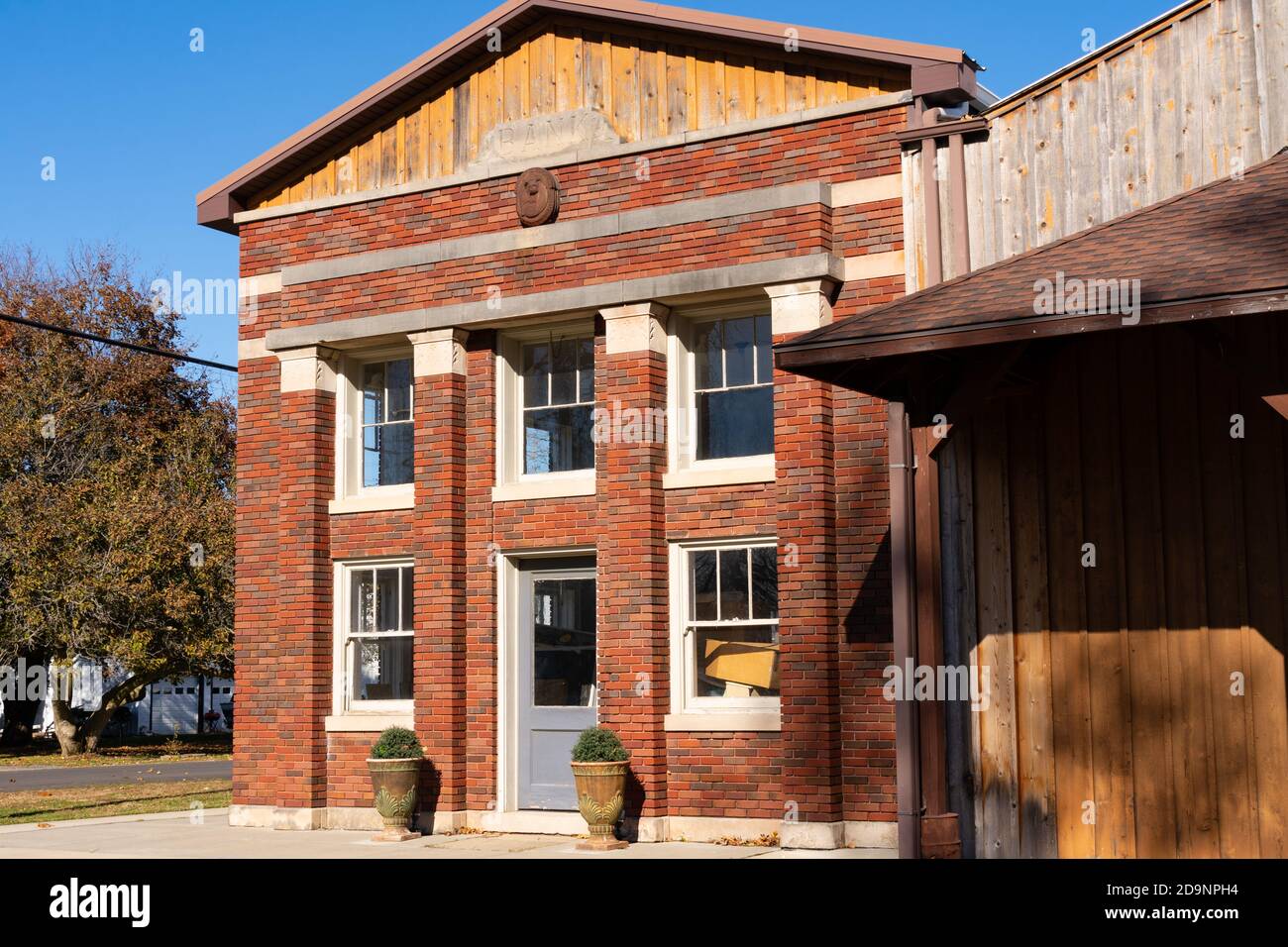 Old bank building in small Midwest town. Troy Grove, Illinois, USA
