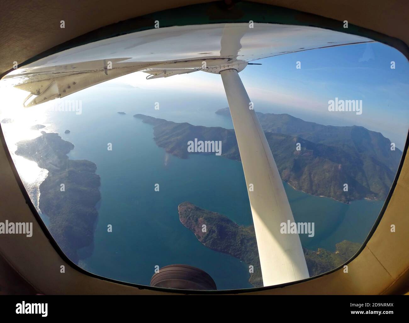 Aerial view inside the plane of the islands in Rio de Janeiro Stock Photo