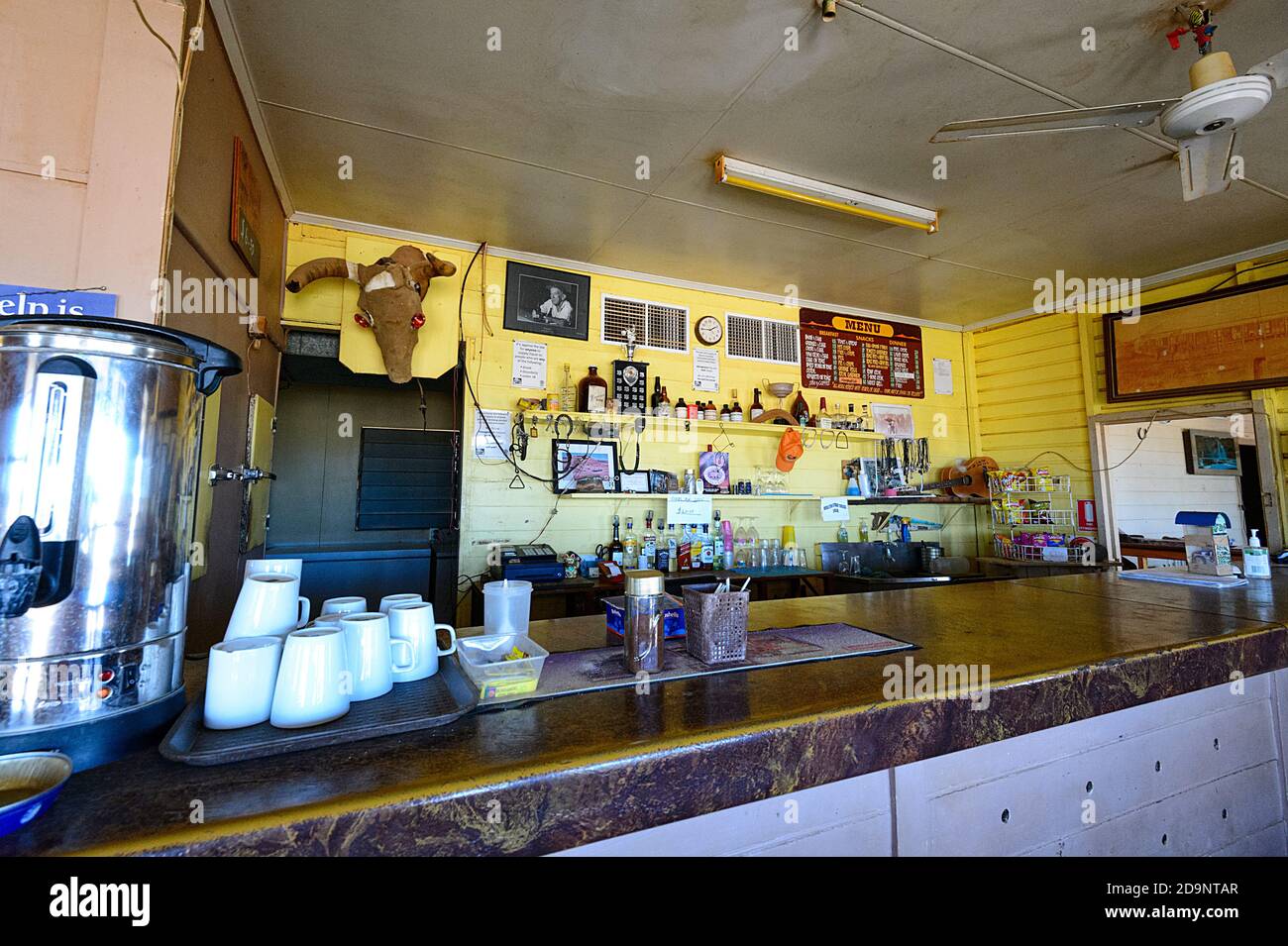 Bar counter of the Middleton Hotel, a renowned historical Outback pub