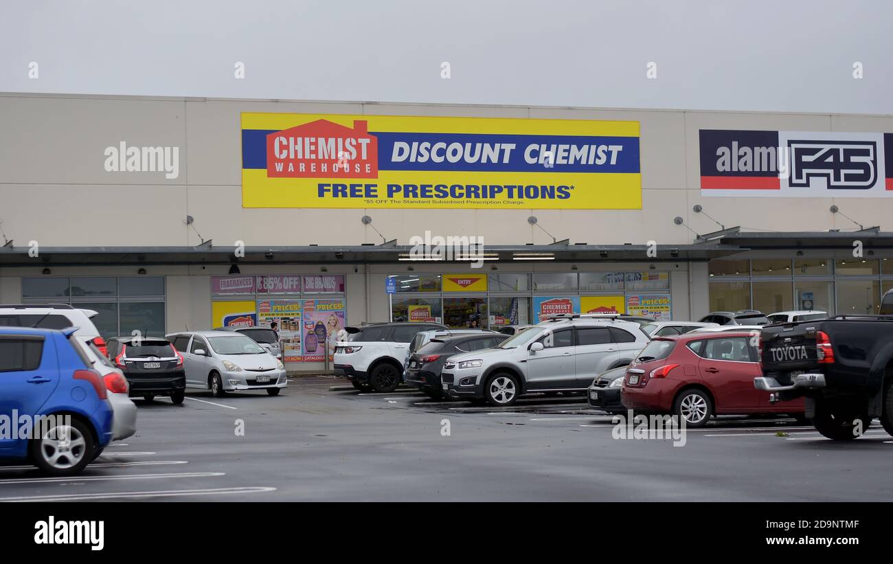 AUCKLAND, NEW ZEALAND - Nov 05, 2020: View of Chemist Warehouse discount pharmacy in Botany Town Centre Stock Photo
