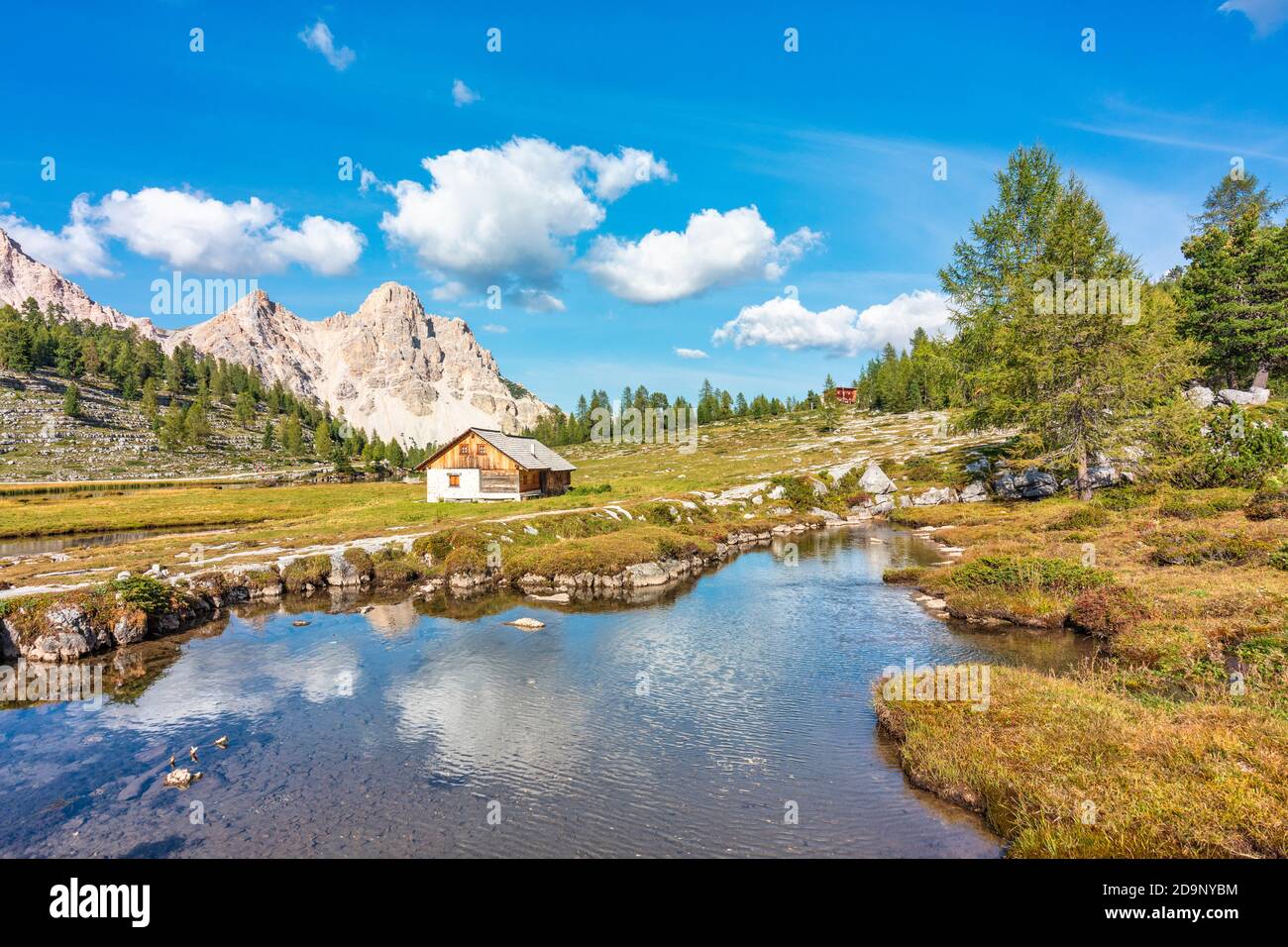 Natural mountain landscape in Alpe di Fanes / Fanes Alm, Dolomites of Fanes Sennes Braies, San Vigilio di Marebbe / St. Vigil in Enneberg, Bolzano / Bozen, South Tyrol / Südtirol, Italy, Europe, Stock Photo