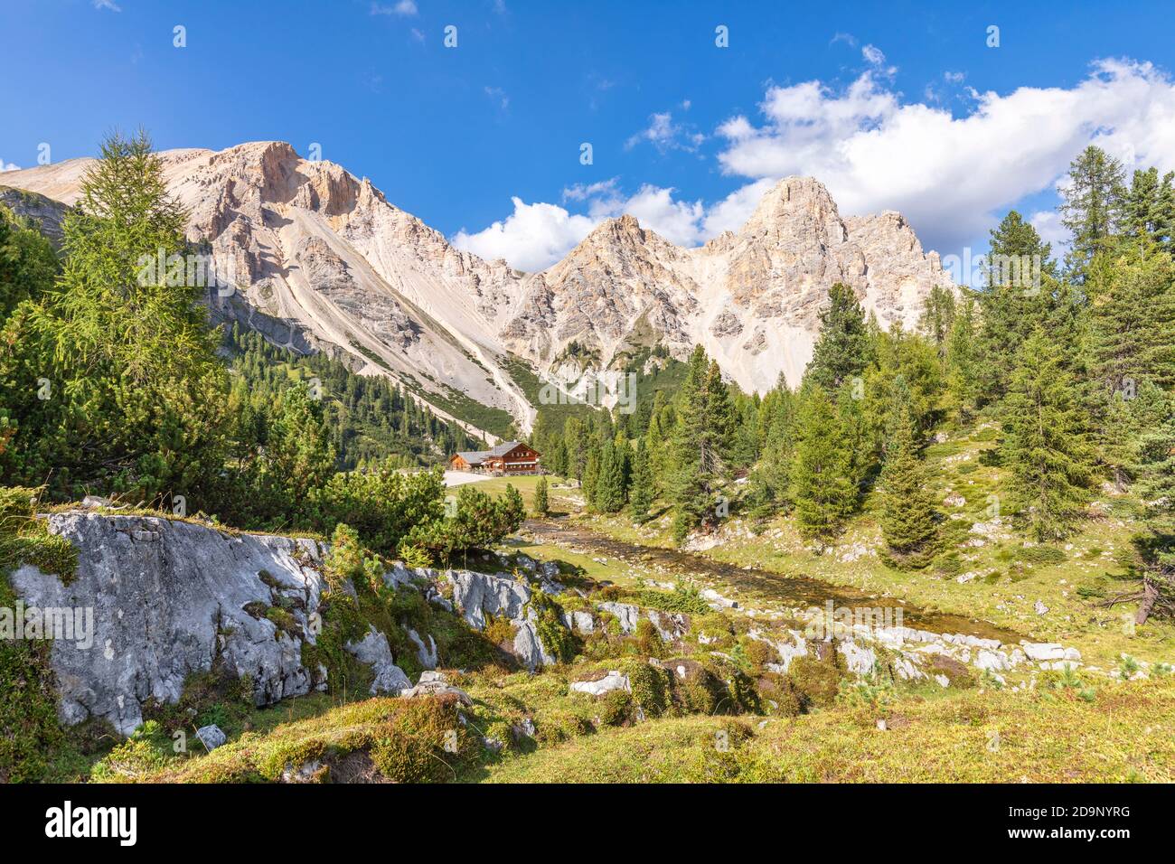 Cima Forca di Ferro mountain / Eisengabelspitze, alpine landscape in the Dolomites of Fanes Sennes Braies, San Vigilio di Marebbe / St. Vigil in Enneberg, Bolzano / Bozen, South Tyrol / Südtirol, Italy, Europe, Stock Photo