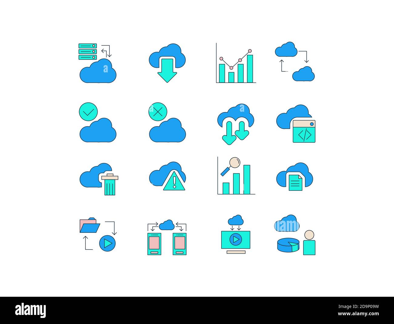 Cloud Computer colorful Icon Set with Cloud management, storage, fixing and others icon Stock Vector