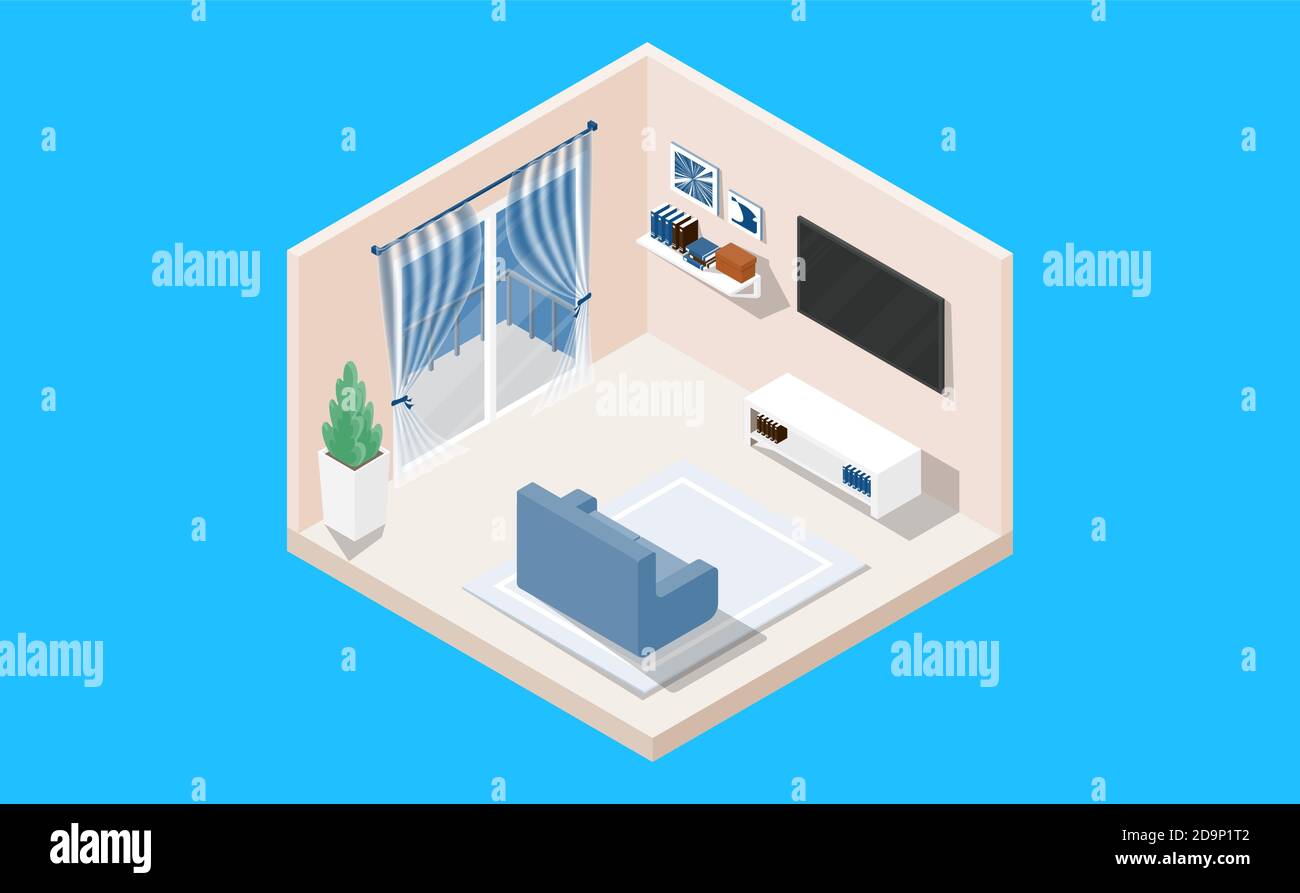 Isometric living room apartment.vector and illustration Stock Vector