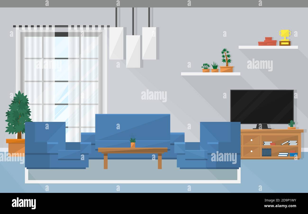 interior living room with furniture and window.vector and illustration ...