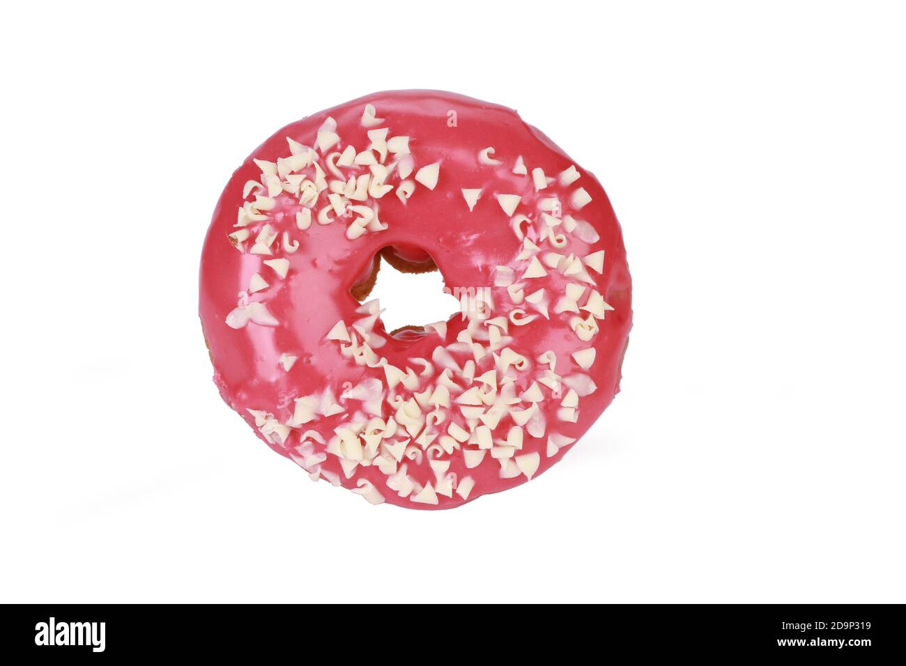 An isolated top view of pink glazed donut on white background Stock ...