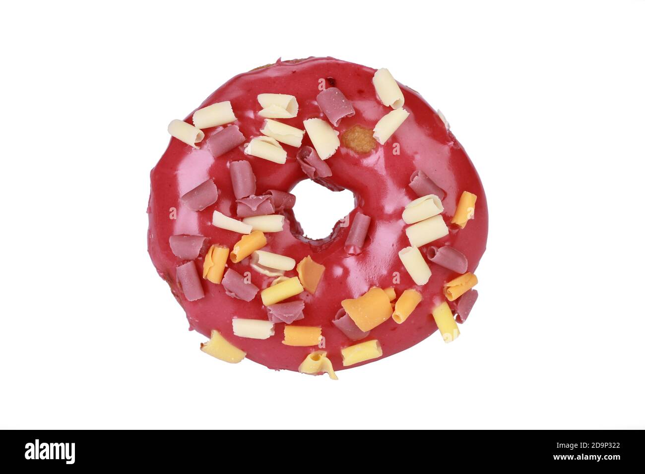 An isolated top view of pink glazed donut on white background Stock ...