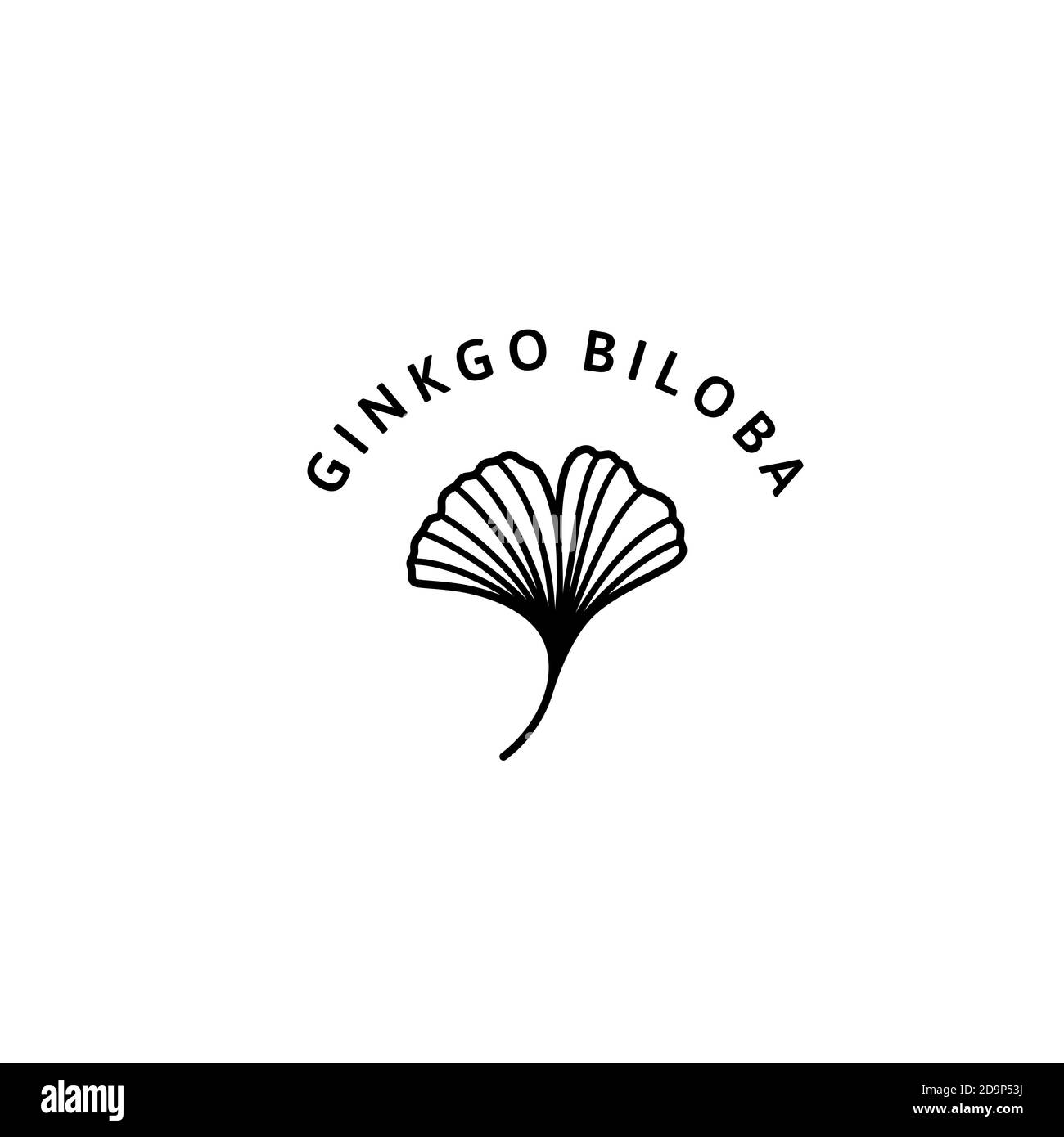 Ginkgo Biloba Leaf herbal organic badge and icon in trendy minimalist linear style. Vector Logo Emblem of gingko. Can be Used Template for packing Cos Stock Vector