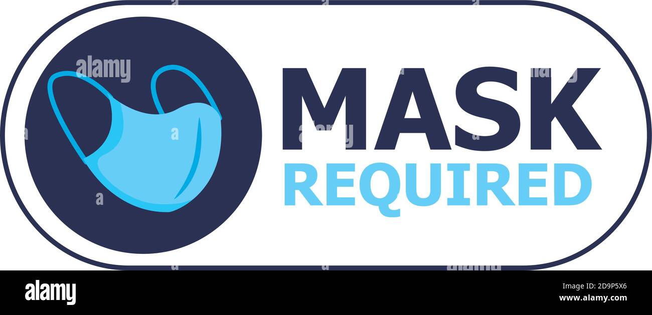 mask required label sticker with lettering and face mask vector